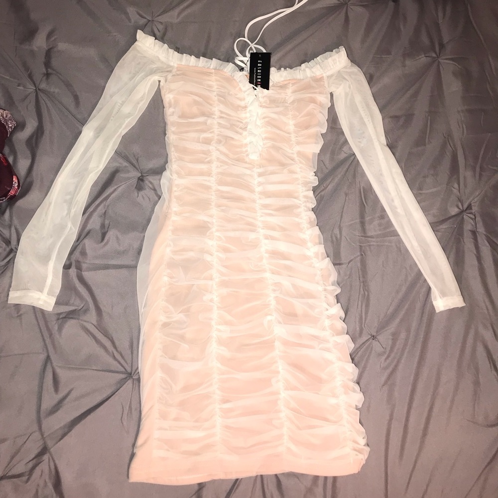 BRAND NEW FASHION NOVA WHITE MAURA MESH DRESS